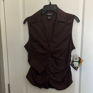 Rampage Brown Ruched Sleeveless Blouse NWT